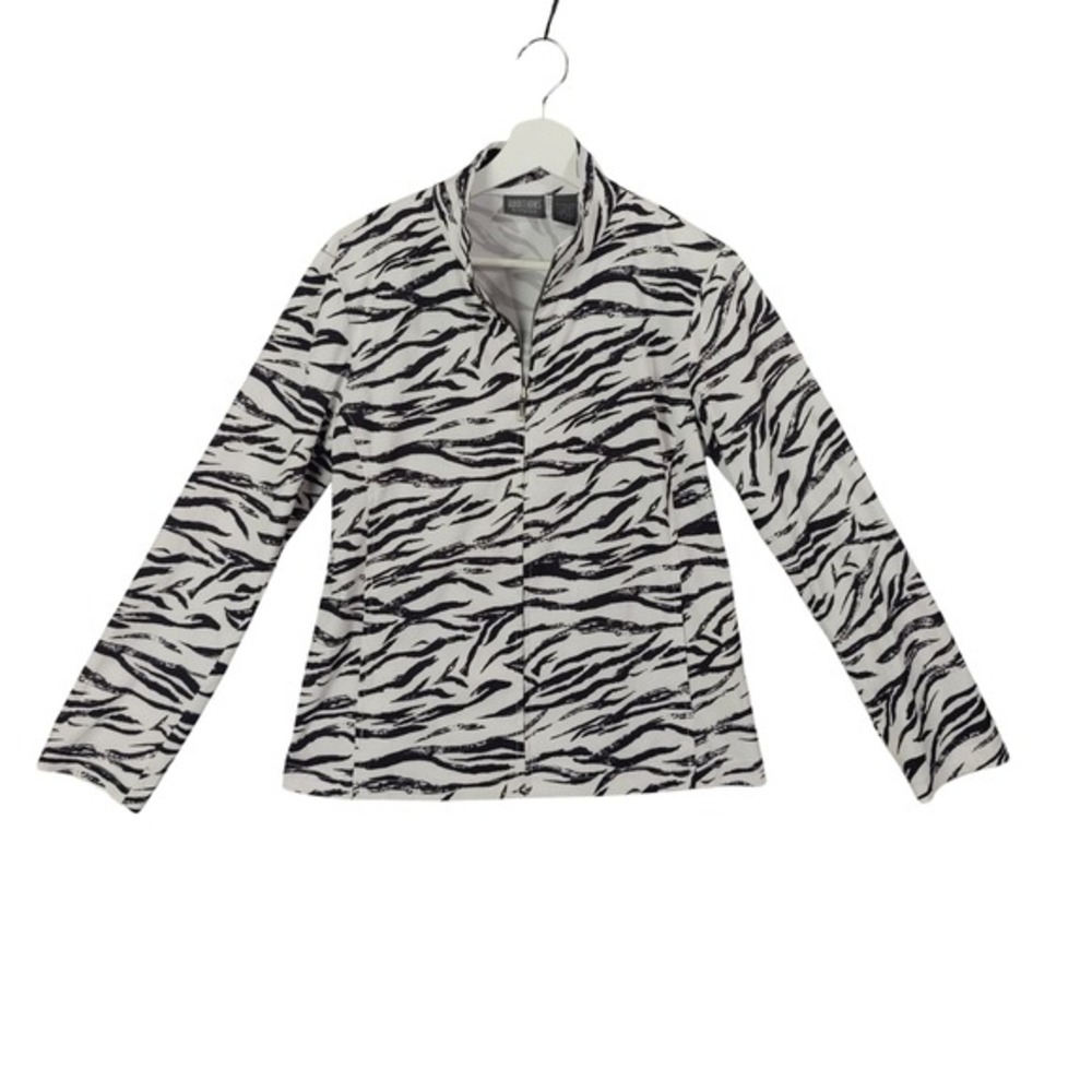Chicos Women Mob Wife Safari Maximalist Zebra Jacket 0 S Black Zip Lightweight